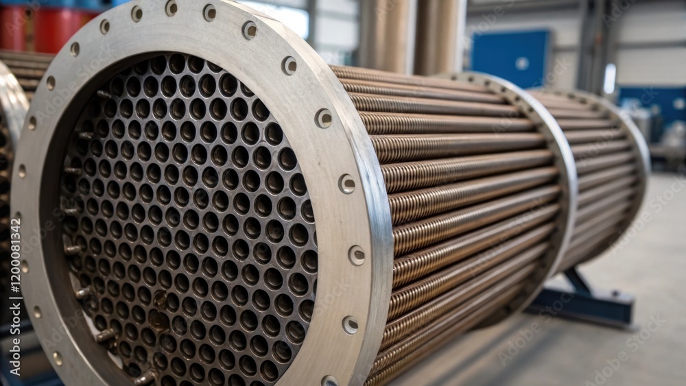 Poster a closeup view of a heat exchangers tube bundle shows intricate arrangements of tubes with various t