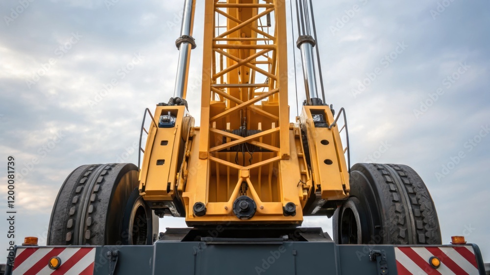 Poster a detailed focus on the counterweights of the mobile crane highlighting their design and placement a