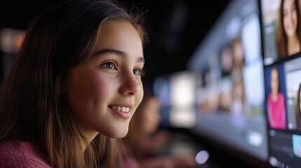 Smiling student engaging in an interactive virtual classroom session