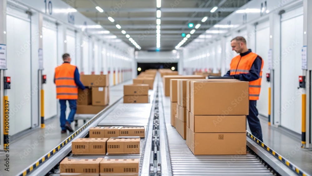 Leinwandbilder A focused view of the unloading process where newly arrived inventory is seamlessly transferred from delivery containers directly into the automated storage system.