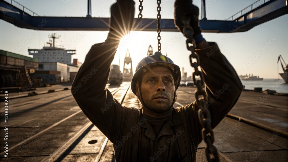 Poster a medium closeup captures a workers face focused and determined as they adjust the cranes rigging wh