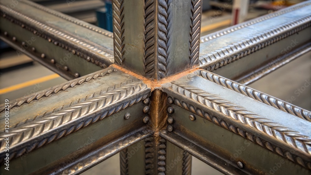 Aufkleber A medium closeup capturing the intricate pattern of weld seams on a completed structural section showcasing both craftsmanship and engineering precision.