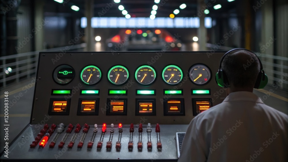 Aufkleber A medium closeup of a control panel with glowing indicator lights and gauges where a technician is monitoring the performance metrics of a conveyor system in realtime.
