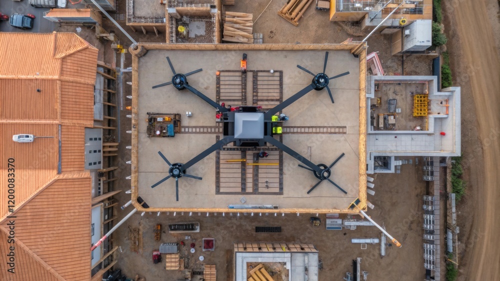 Aufkleber a medium closeup of a drone capturing 360degree footage revealing the intricate layout of the constr