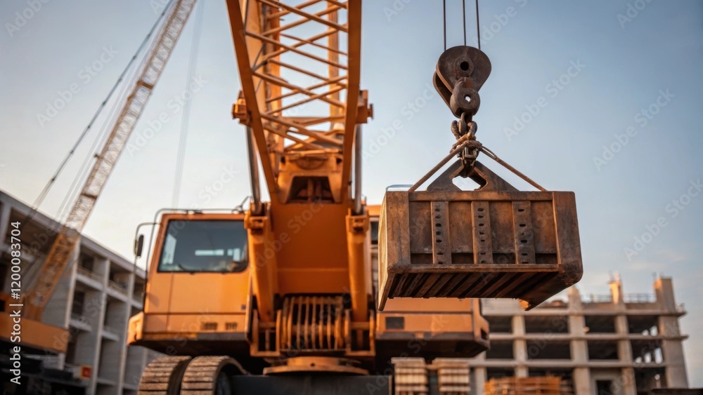 Aufkleber A medium closeup of a heavy crane lifting a large component into place capturing the scale of machinery used in the construction process.