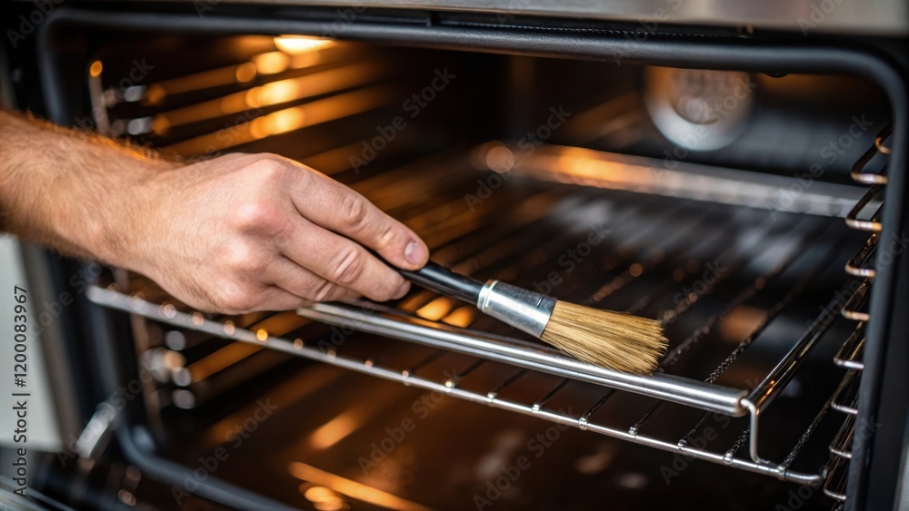 Aufkleber a medium closeup of a mechanics hands carefully cleaning the heating elements within the oven using 
