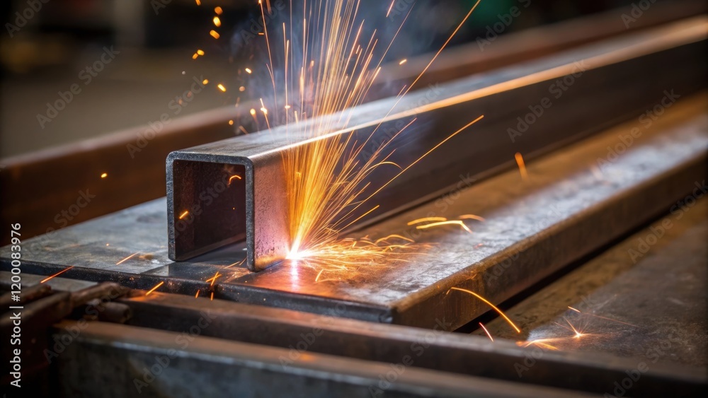 Poster a medium closeup of a metal piece undergoing welding with the heat distortion visibly warping the ed