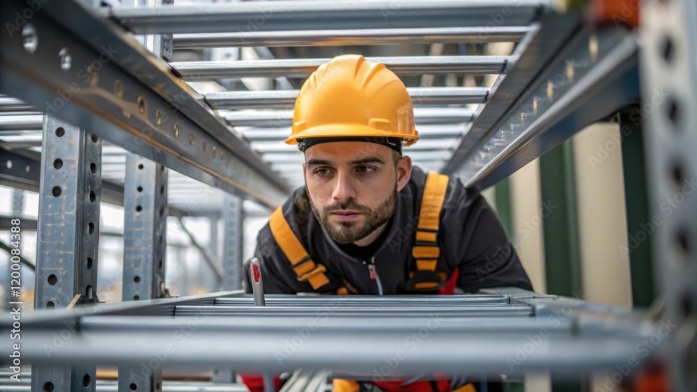 Aufkleber a medium closeup of an engineer wearing a hard hat inspecting structural components of a highrise ra