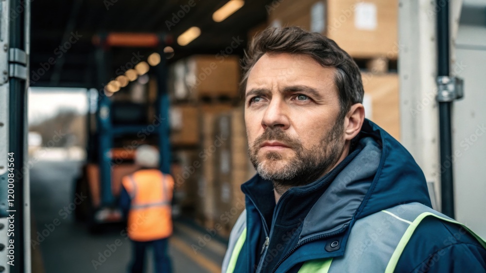 Fototapete a medium closeup of an operator supervising the loading process with his face focused and serious fr