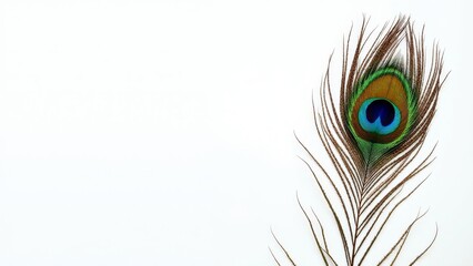 Fototapeta premium Stunning peacock feather with intricate patterns against a bright white background, perfect for artistic use and design