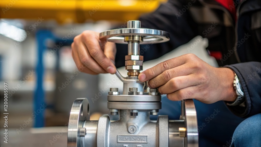 Aufkleber a medium closeup of a valve being securely fastened to testing equipment hands at work demonstrating