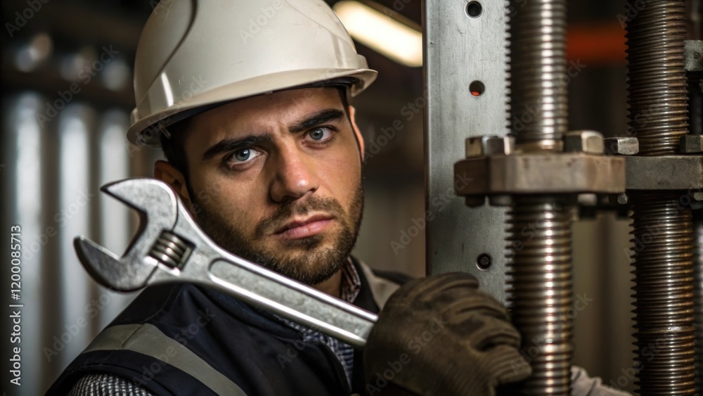 Leinwandbilder a medium closeup of a worker adjusting a large wrench on a bolt their face showing concentration wit