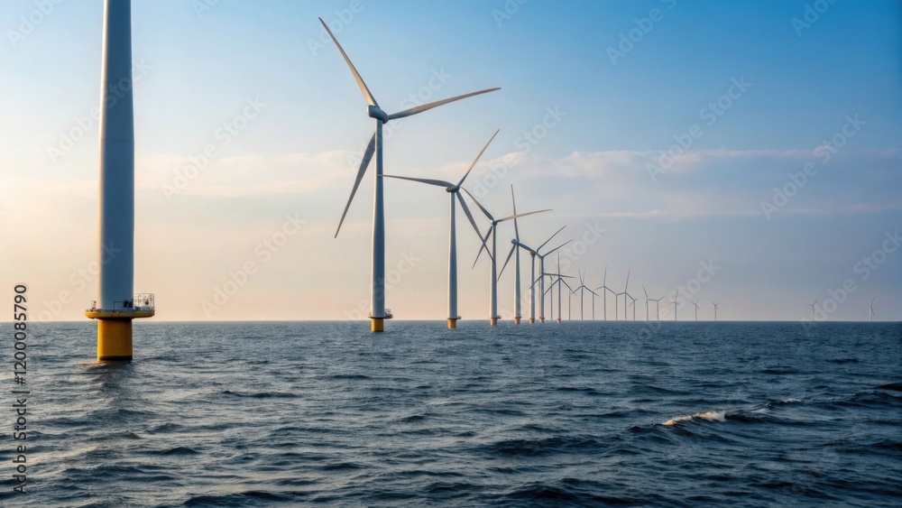 Aufkleber a medium closeup of a wind farms initial stage with several turbine towers rising from the water see