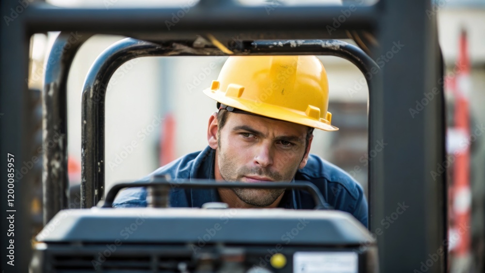 Aufkleber A medium closeup of a worker in a hard hat inspecting a large generators frame an emphasis on their expression of determination and the robust quality of the machinery.