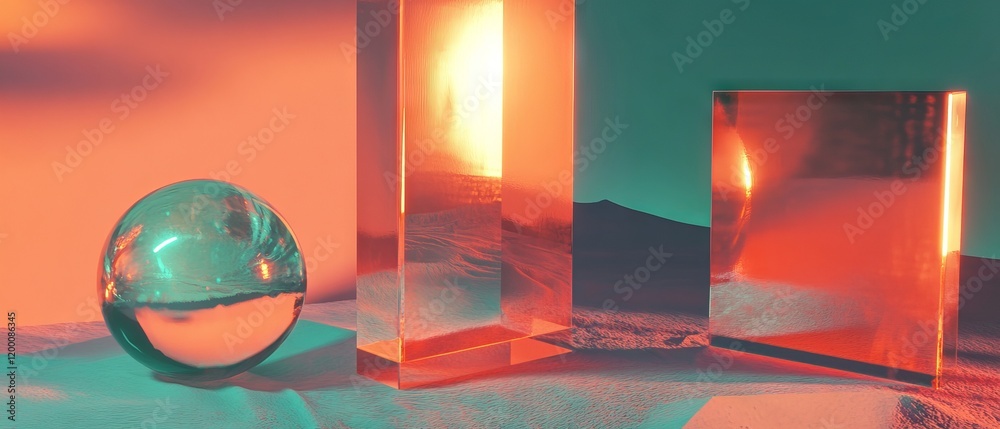Poster Vibrant holographic abstract shapes create a surreal and colorful visual experience