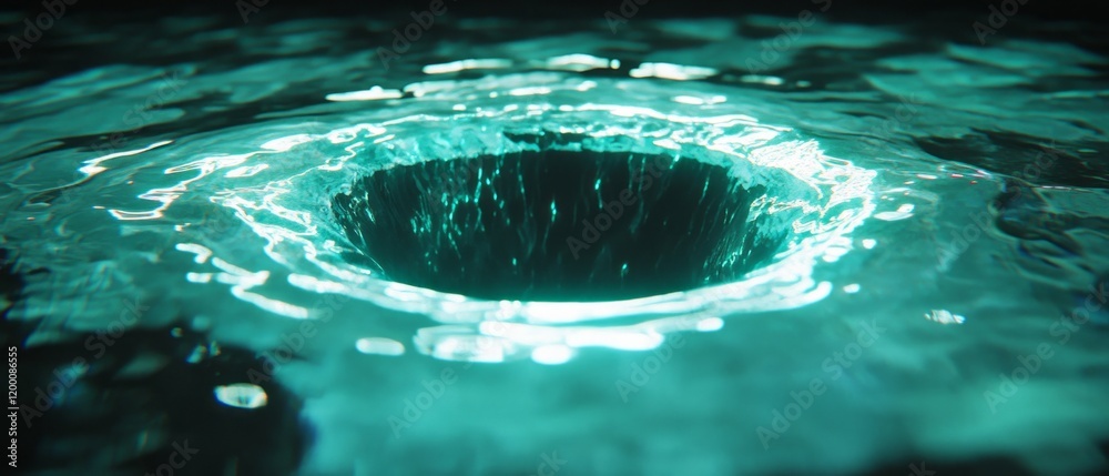 Aufkleber Visual representation of a holographic black hole with distorted light patterns in a cosmic setting