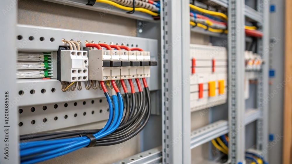 Aufkleber A medium closeup of electrical wiring being installed featuring the careful organization and connection of wires in the modular units utility areas.