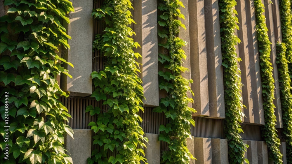 Aufkleber A medium closeup of d vines cascading down from a multitiered vertical garden their leaves creating patterns of light and shadow against the textured surface of the building.