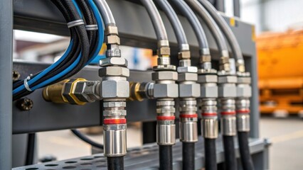 A medium closeup of hydraulic systems being integrated into the structure with tubes and fittings illustrating the complexities of powering the system.