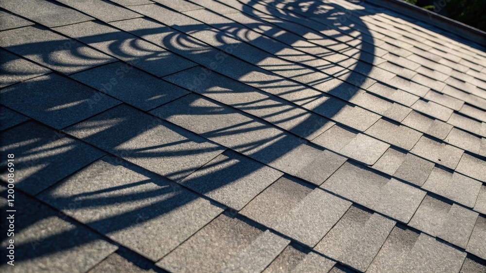 Poster A medium closeup of shadows cast by the rotating blades against the rooftop surface creating a dynamic visual interplay of light and motion.