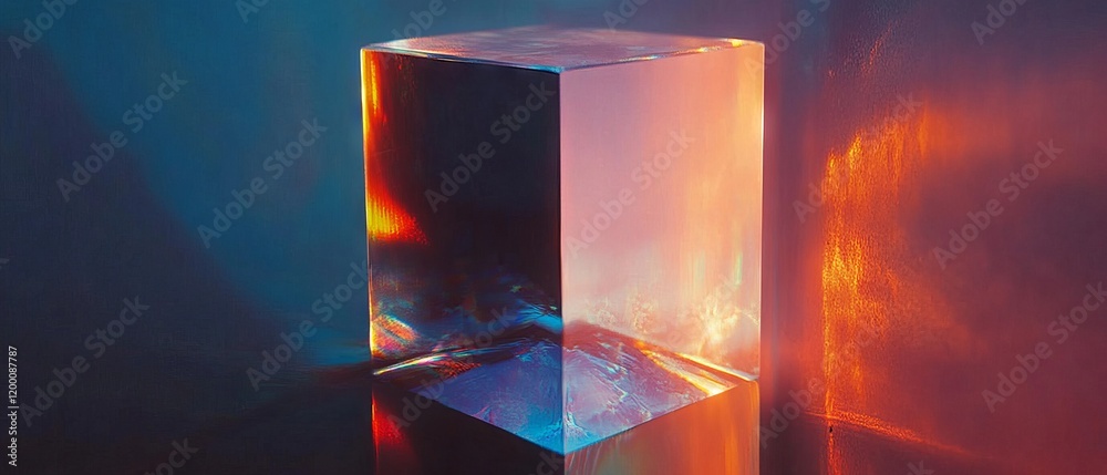 Poster Holographic cube reflects vibrant colors and geometric patterns in captivating display