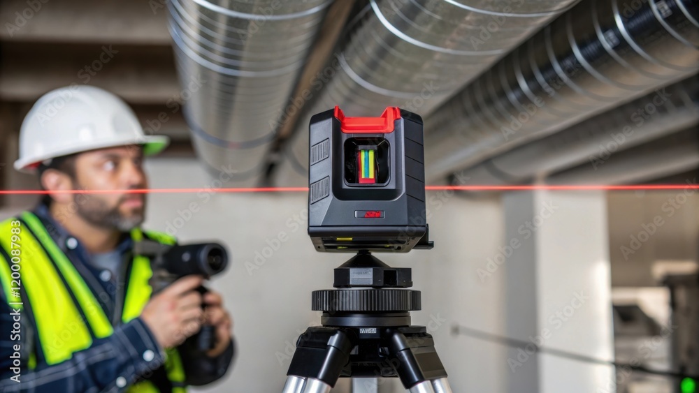 Poster A medium closeup showing a precision laser level being used to align air ducts demonstrating the importance of balance and installation accuracy.