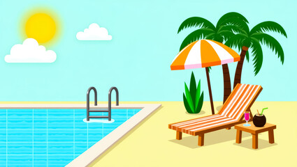 Obraz premium inviting summer poolside scene with lounge chair and palm trees