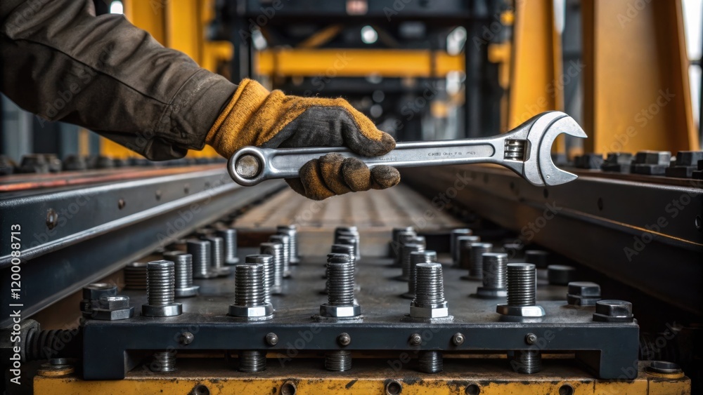 Aufkleber An operators hands are seen tightening bolts on a large industrial scale platform emphasizing the robust engineering behind the weighing system.