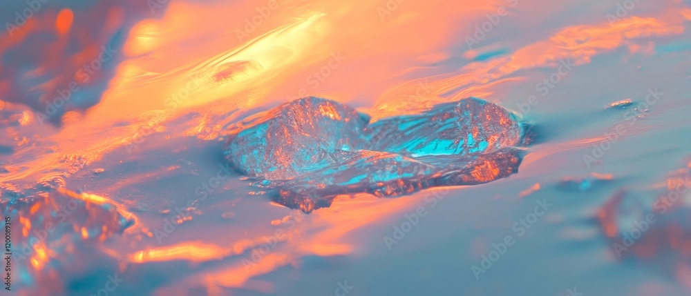 Poster holographic ice and frozen crystals reflecting light and color in a natural setting