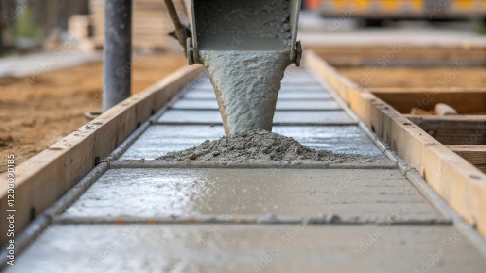 Leinwandbilder closeup of a concrete mixer pouring a mix into a mold for the walkway surface illustrating the mater