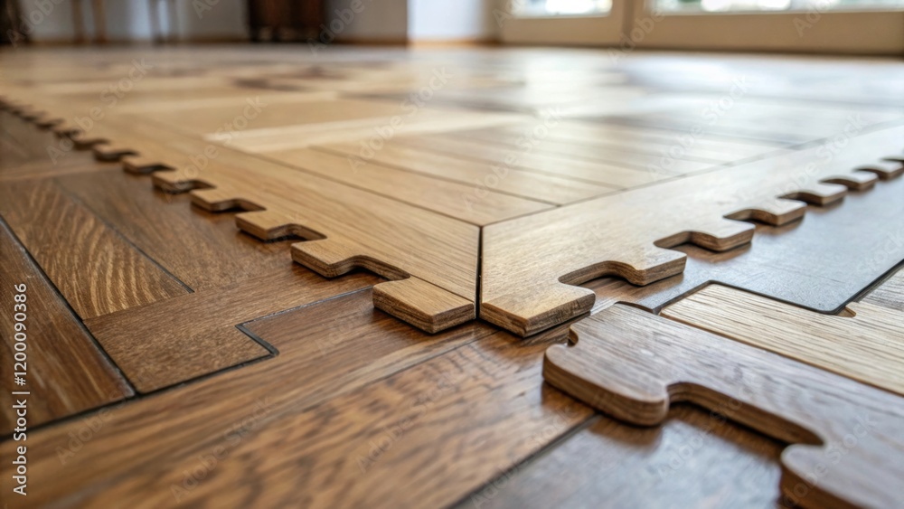 Poster Closeup of a floor section where two pieces meet showcasing the intricate interlocking design and precision of the installation technique.