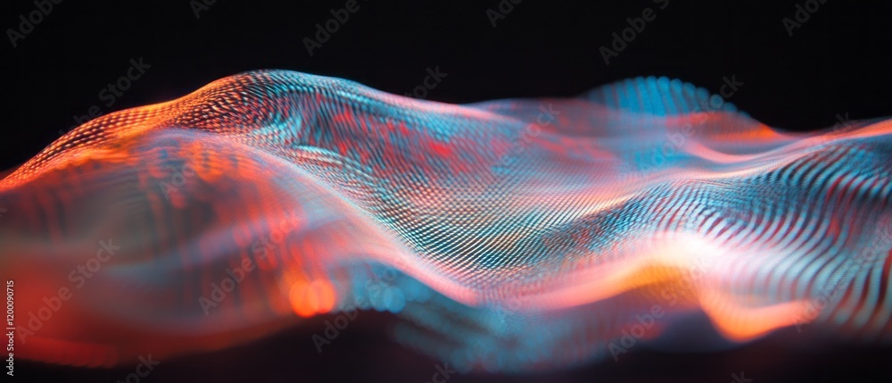 Poster vibrating holographic sound waves creating mesmerizing patterns in vibrant colors