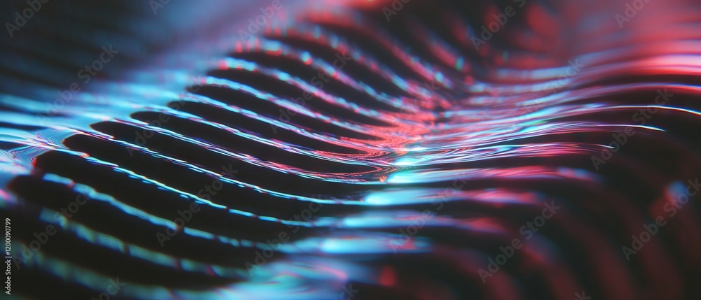 Poster Vibrant holographic sound waves creating intricate patterns in dynamic motion