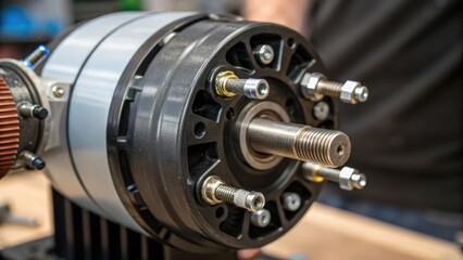 Closeup of an energyefficient motor being secured into place focusing on the bolts and the precision of the installation process.