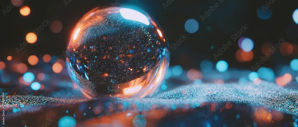 Aufkleber holographic sphere surrounded by swirling particles creating a mesmerizing visual effect
