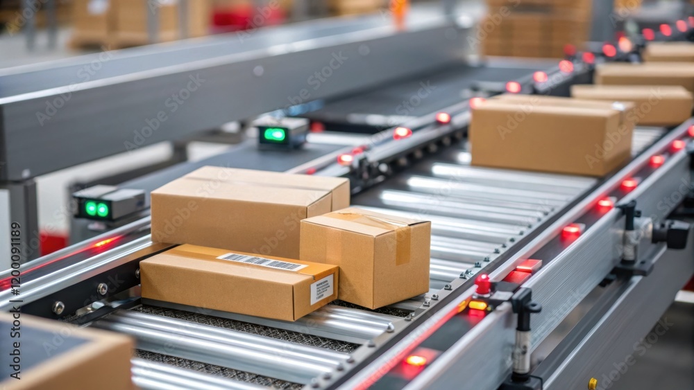 Aufkleber Closeup of automated sorting equipment with diverters in action accurately directing packages to various outbound channels.