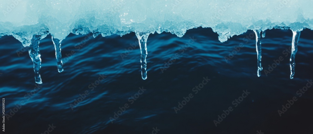 Aufkleber melting ice creates droplets and transforms textures in a serene water environment