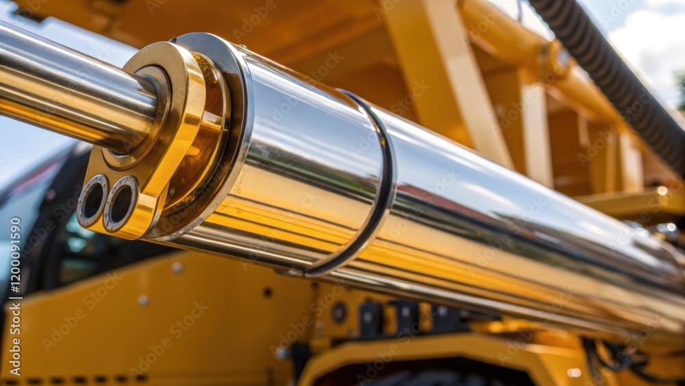Aufkleber CloseUp of Crane Part A gleaming hydraulic cylinder reflecting light representing the complexity and engineering involved in mobile crane design.