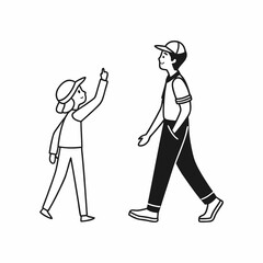 A black and white illustration depicts a child and an adult, likely a young boy and girl, interacting by high-fiving.