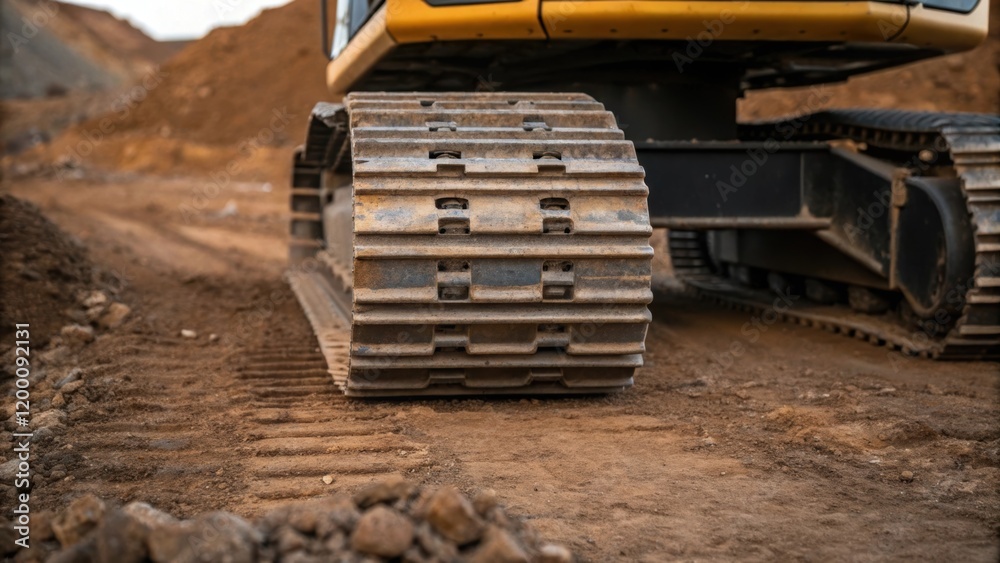 Aufkleber closeup of the excavators tracks gripping the uneven terrain showcasing the machines stability and r