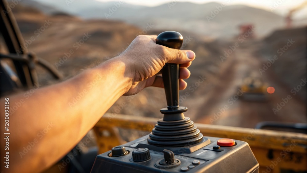 Aufkleber Closeup of the operators hand on the joystick showcasing the precision and skill involved in maneuvering the giant machine through complex terrain.