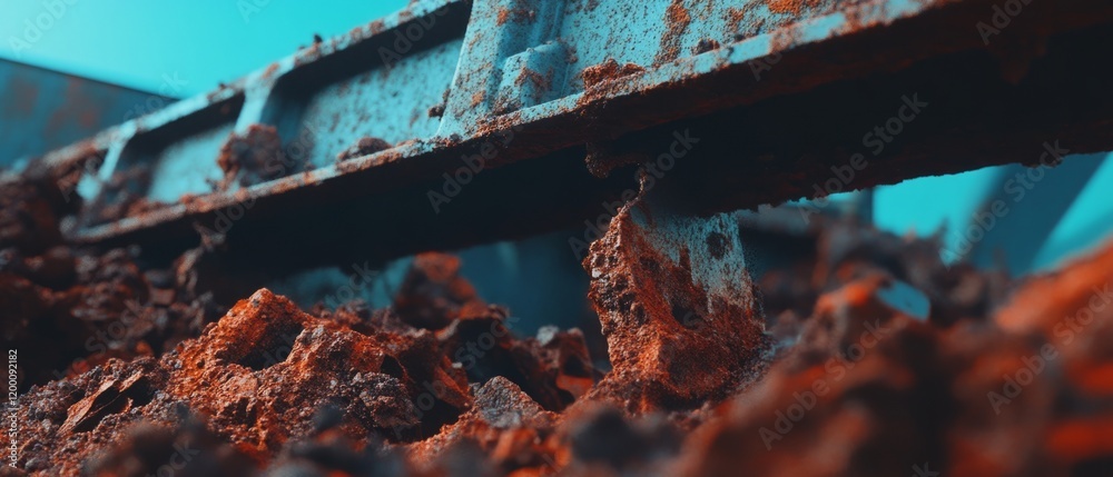 Poster rusty iron surface with intricate textures and vibrant colors captured in a close-up shot