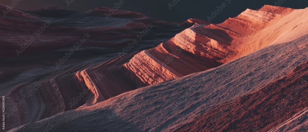 Poster unique geological formation showcasing layered rock with distinct strata and varied textures at suns
