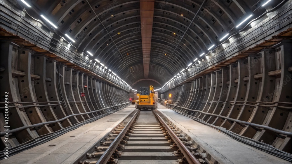 Poster highresolution detail of the tunnel lining being installed with the machines large steel segments se