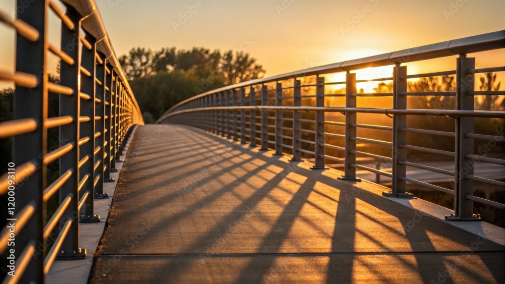 Poster medium closeup of a bridge section with freshly installed railings catching the golden light of suns