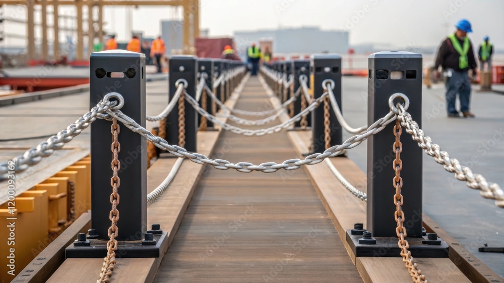 Aufkleber medium closeup of a completed dock section secured in place with ropes and chains prominently displa