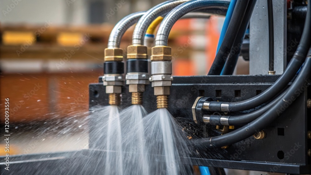 Aufkleber Medium closeup of a hydraulic system in operation with hoses visibly expanding and contracting capturing the dynamic movement and pressure effects.