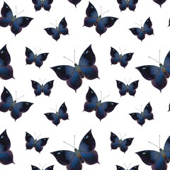 Semi realistic Seamless pattern of different butterfly. Hand-drawn pattern insects, isolated on white background. Spring, summer, autum season concept, Easter, nature.