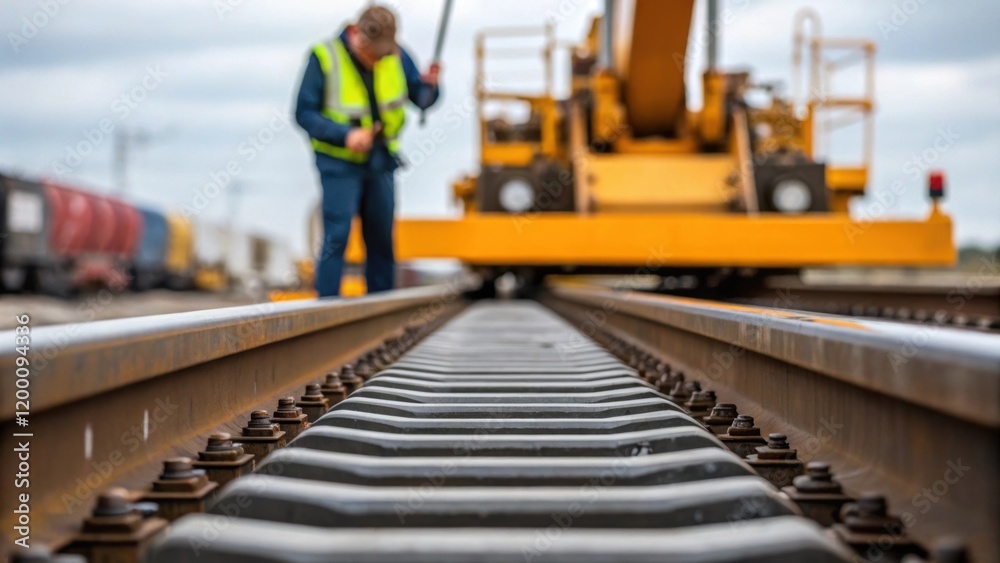 Poster Medium CloseUp of Crane Tracks A worker inspecting the tracks of a mobile crane checking for alignment and ensuring smooth mobility and stability.