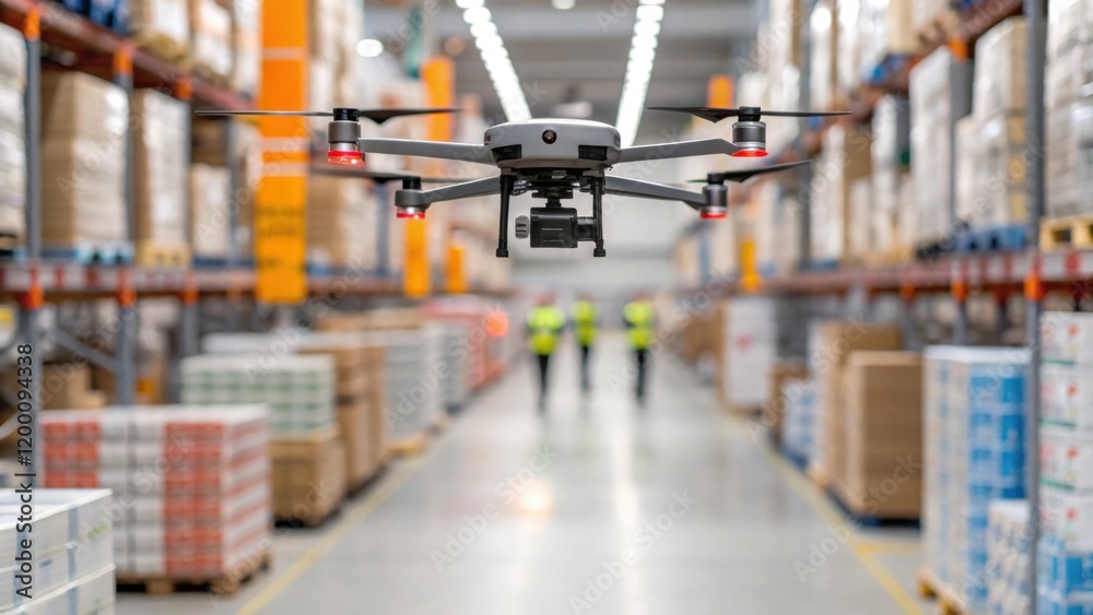 Poster medium closeup of drones being deployed for inventory checks highlighting their role in modern logis